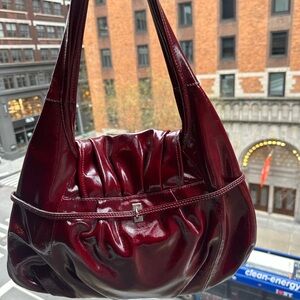 Nannini Burgundy Leather Shoulder Bag with Silver Hardware